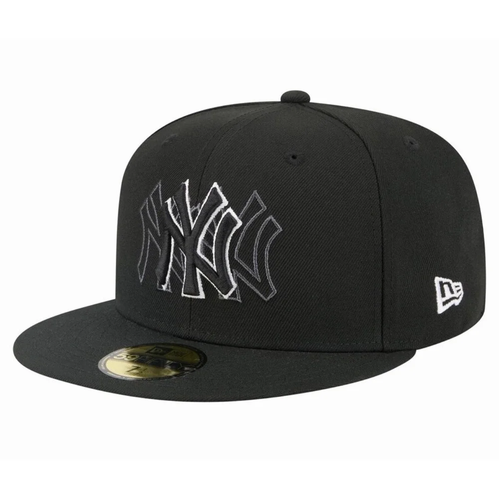 New York Yankees MLB New Era Tri-Hit 59FIFTY Fitted Hat Size 7 1/4 Black NEW‎